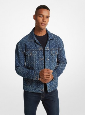 Geaca Barbati Michael Kors Empire Logo Print Denim Jacket Taylor | 05JTZDHKX
