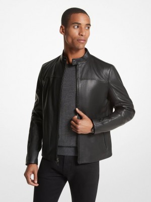 Geaca Barbati Michael Kors Leather Racer Jacket Negrii | 28KQDJLEB
