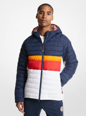 Geaca Barbati Michael Kors MK x ellesse Breckenridge Color-Blocked Quilted Nylon Puffer Jacket Dress Blues | 80ZYTFMIB