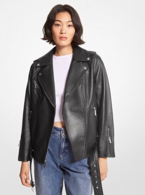 Geaca Dama Michael Kors Belted Leather Biker Jacket Negrii | 27YDZERAT