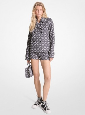 Geaca Dama Michael Kors Empire Logo Jacquard Cropped Peacoat Negrii Albi | 92OCMWIAV