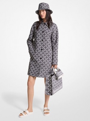 Geaca Dama Michael Kors Empire Logo Jacquard Balmacaan Coat Negrii Albi | 95SQZVPCY