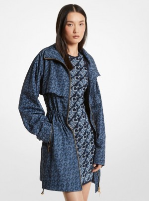Geaca Dama Michael Kors Empire Signature Logo Print Woven Anorak Midnightblue | 65JZONBVF
