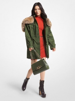Geaca Dama Michael Kors Faux Fur Trim Stretch Cotton Anorak Jade | 17QFWLZXN