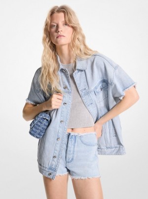 Geaca Dama Michael Kors Frayed Denim Jacket Albastri Albastru Deschis | 26TBINYAO