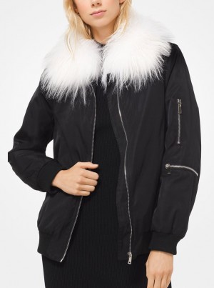 Geaca Dama Michael Kors Goat Hair Collar Bomber Jacket Negrii | 97VLIXKAU