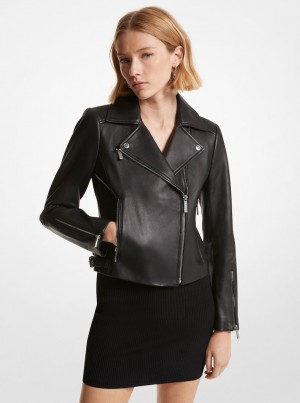 Geaca Dama Michael Kors Leather Moto Jacket Negrii | 04GDLWJCT