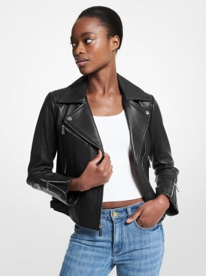 Geaca Dama Michael Kors Leather Moto Jacket Negrii | 42RYLSGXW