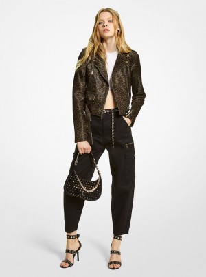 Geaca Dama Michael Kors Leopard Print Calf Hair Moto Jacket Masline Verzi | 56FKDSYRP