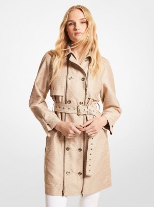 Geaca Dama Michael Kors Logo Jacquard Double-Zip Trench Coat Kaki | 56RWKCDMU