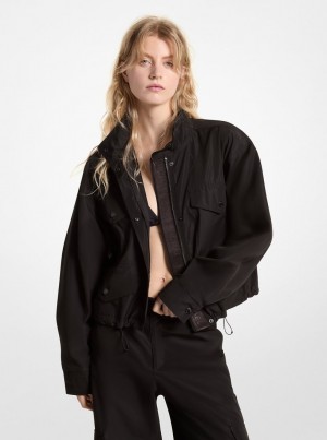 Geaca Dama Michael Kors Logo Tape Woven Anorak Negrii | 04CNMHJAI