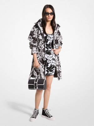 Geaca Dama Michael Kors Palm Print Woven Anorak Negrii Albi | 18SEHAMTU