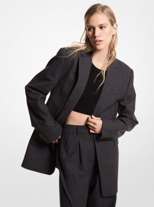 Geaca Dama Michael Kors Pinstripe Stretch Wool Blazer Derby Heather | 50SCMKUWE