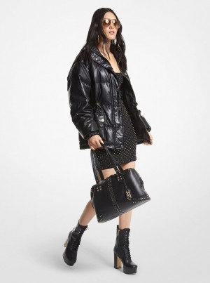 Geaca Dama Michael Kors Quilted Coated Puffer Jacket Negrii | 41UWBOSLP