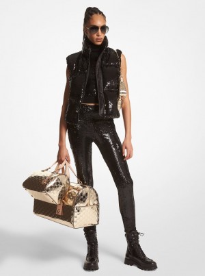Geaca Dama Michael Kors Sequined Cire Quilted Puffer Vest Negrii | 72AOSXIEN