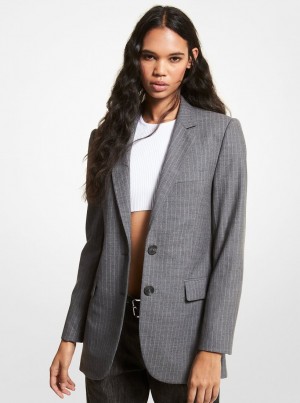 Geaca Dama Michael Kors Striped Stretch Wool Boyfriend Blazer Albastri Colorati | 78ZSUYFMI