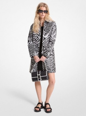 Geaca Dama Michael Kors Zebra Print Cotton Twill Balmacaan Negrii Albi | 93OWSUYTI