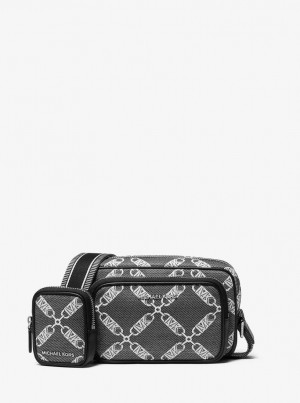 Geanta Crossbody Barbati Michael Kors Hudson Empire Logo Jacquard Camera Bag Negrii | 79MVPLXFC