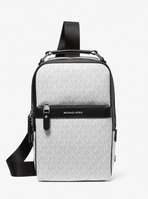 Geanta Crossbody Barbati Michael Kors Hudson Logo Sling Pack Bright Wht | 86YLQNWCT