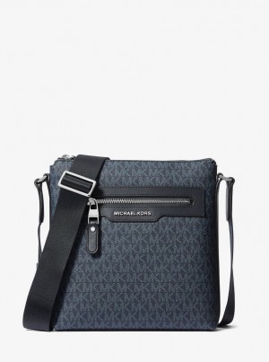 Geanta Crossbody Barbati Michael Kors Hudson Medium Signature Logo Crossbody Bag Admrl/Plblue | 92NZCBUQW