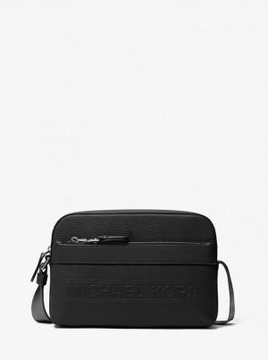 Geanta Crossbody Barbati Michael Kors Hudson Pebbled Leather Utility Crossbody Bag Negrii | 27TDHMIEL
