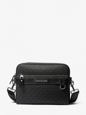 Geanta Crossbody Barbati Michael Kors Hudson 2-in-1 Logo Crossbody Bag Negrii | 58YTVFPWU