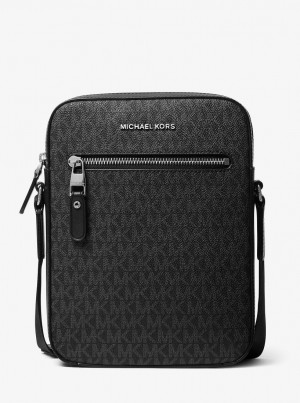 Geanta Crossbody Barbati Michael Kors Varick Logo Flight Bag Negrii | 56NTHLOXQ