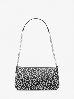 Geanta Crossbody Dama Michael Kors Empire Medium Leopard Print Calf Hair Chain-Link Pochette Negrii | 74MZUEASH