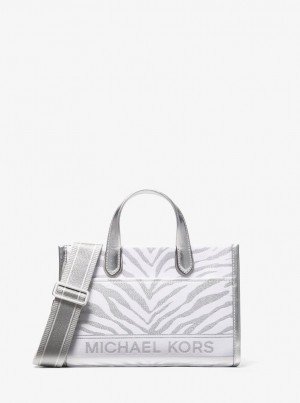 Geanta Crossbody Dama Michael Kors Gigi Small Metallic Zebra Jacquard Messenger Bag Argintii Colorati | 83PSXJIRW