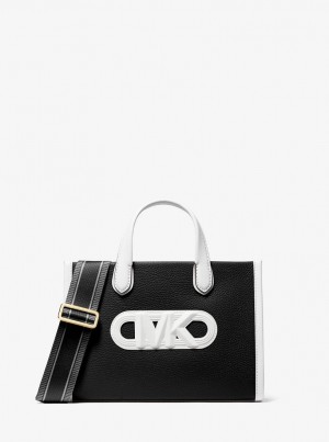 Geanta Crossbody Dama Michael Kors Gigi Small Embossed Pebbled Leather Messenger Bag Negrii Albi | 56APHYBQO