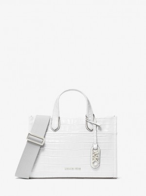 Geanta Crossbody Dama Michael Kors Gigi Small Crocodile Embossed Leather Messenger Bag Albi | 06GBJAWZM