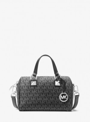 Geanta Crossbody Dama Michael Kors Grayson Small Logo Print Woven Duffel Crossbody Bag Negrii | 26PLHTIND