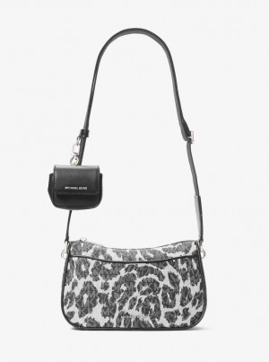 Geanta Crossbody Dama Michael Kors Jet Set Medium Leopard Logo Crossbody Bag with Case for Apple AirPods Pro Negrii | 65SNEFMJY