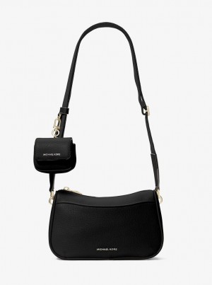 Geanta Crossbody Dama Michael Kors Jet Set Medium Pebbled Leather Crossbody Bag with Case for Apple AirPods Pro Negrii | 82GCZHLBN
