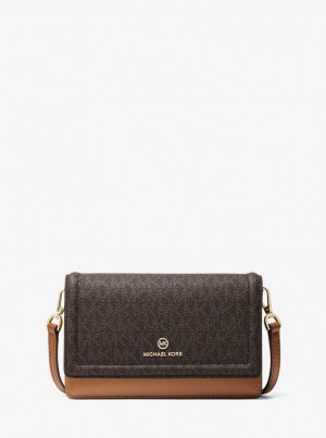 Geanta Crossbody Dama Michael Kors Jet Set Small Logo Smartphone Convertible Crossbody Bag Brn/Acorn | 21MKPLHBI