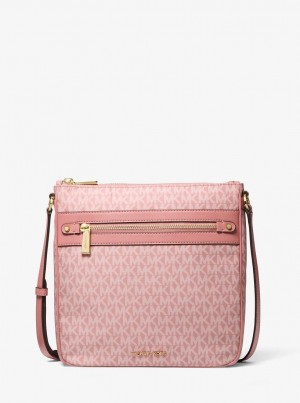 Geanta Crossbody Dama Michael Kors Jet Set Large Signature Logo Print Woven Crossbody Bag Roz | 35MTAEVNC