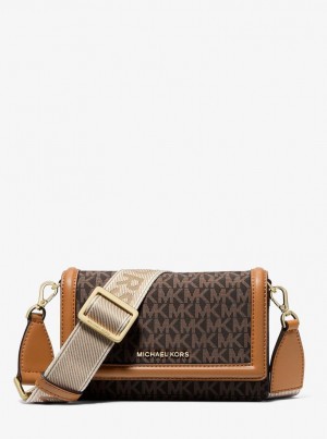 Geanta Crossbody Dama Michael Kors Jet Set Small Logo Print Woven Smartphone Crossbody Bag Brn/Acorn | 51KIUZMDE