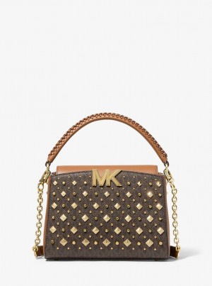 Geanta Crossbody Dama Michael Kors Karlie Small Studded Logo Crossbody Bag Brn/Acorn | 36WZACNIO