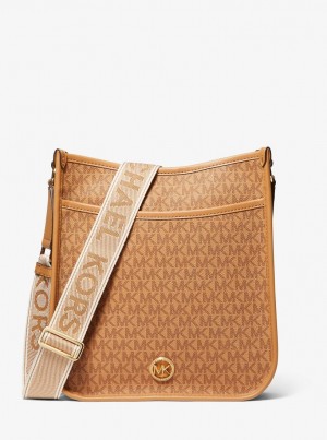 Geanta Crossbody Dama Michael Kors Luisa Large Signature Logo Messenger Bag Pale Peanut | 87CKTGPRI