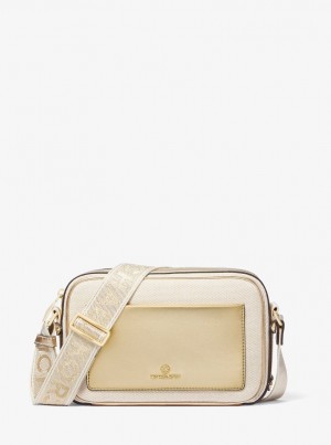 Geanta Crossbody Dama Michael Kors Maeve Large Canvas and Metallic Crossbody Bag Aurii Bej | 06UETXOSN