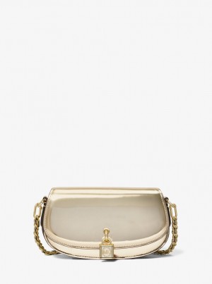 Geanta Crossbody Dama Michael Kors Mila Small Metallic Leather Shoulder Bag Aurii | 65EYLVPWN