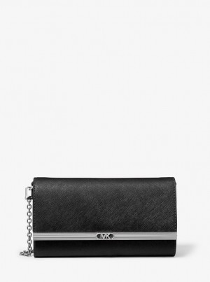 Geanta Crossbody Dama Michael Kors Mona Large Saffiano Leather Clutch Negrii | 63DWRSOVB