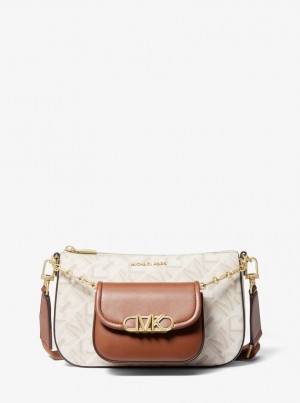 Geanta Crossbody Dama Michael Kors Parker Large Empire Signature Logo 2-in-1 Crossbody Bag Galbeni Deschis | 28PDNMWCK