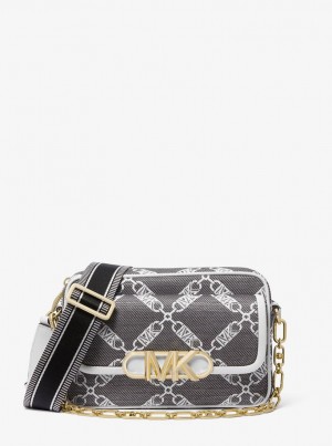Geanta Crossbody Dama Michael Kors Parker Medium Empire Logo Jacquard Crossbody Bag Negrii Albi | 41TILWYNG
