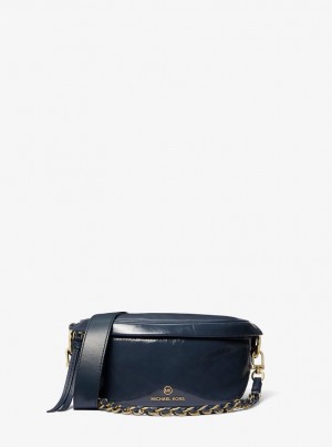 Geanta Crossbody Dama Michael Kors Slater Extra-Small Patent Leather Sling Pack Bleumarin | 06YGMPXFI