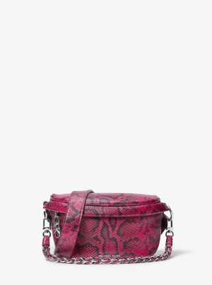 Geanta Crossbody Dama Michael Kors Slater Extra-Small Snake Embossed Leather Sling Pack Fucsie Inchis | 02GRKYDHA