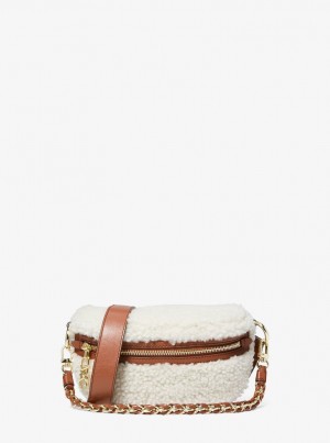 Geanta Crossbody Dama Michael Kors Slater Extra-Small Shearling Sling Pack Bej | 37ROWNZBL