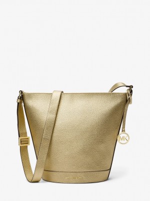 Geanta Crossbody Dama Michael Kors Townsend Medium Metallic Pebbled Leather Messenger Bag Aurii | 69IDRJKVL