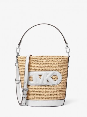 Geanta Crossbody Dama Michael Kors Townsend Small Straw Messenger Bag Nat/Opticwht | 12RWYTIGM