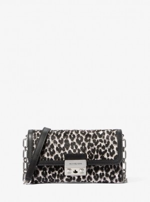 Geanta Crossbody Dama Michael Kors Tribeca Large Leopard Print Calf Hair Convertible Crossbody Bag Negrii | 98CYEIBVU